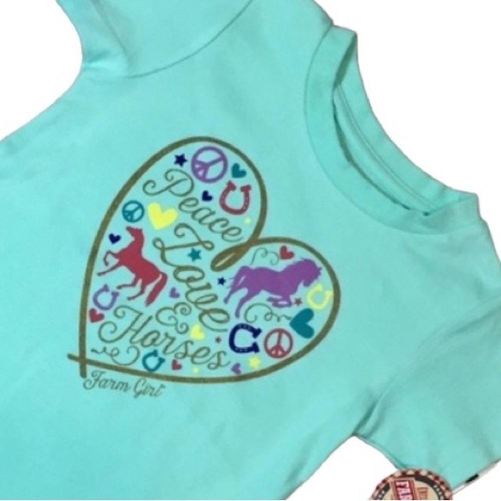 Farm Girl 12 Months Mint Green Peace Love & Horses Short Sleeve Crewneck Tee